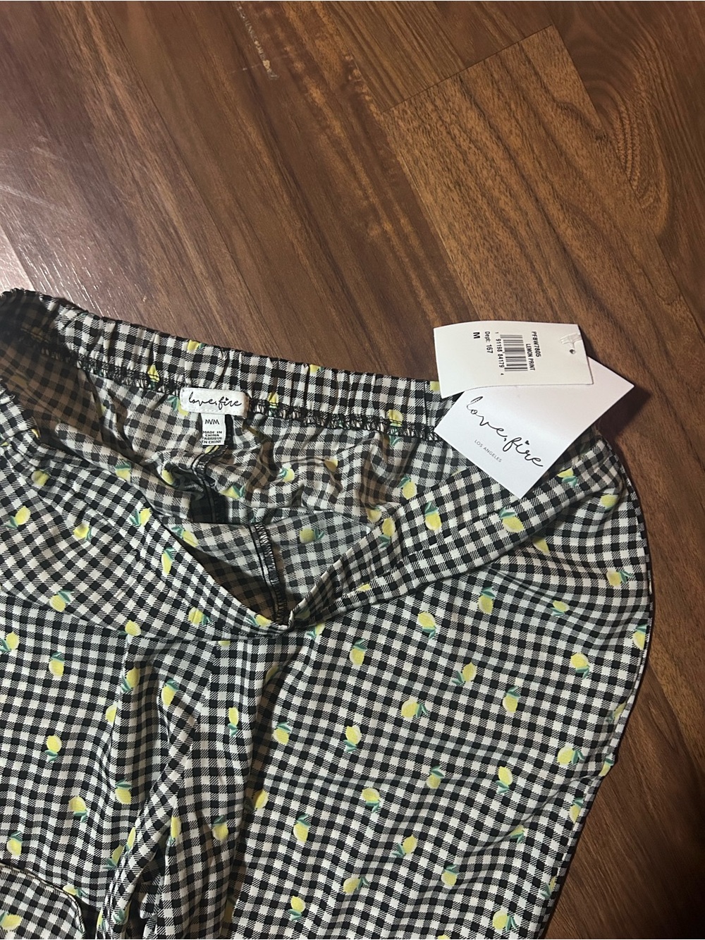 love, Fire Black Gingham Pants with Yellow Lemon Print